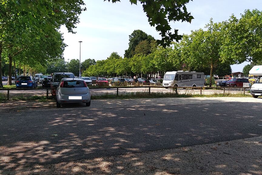 Parkfläche am Unteren Wöhrd im August 2024 Parkfläche am Unteren Wöhrd im August 2024