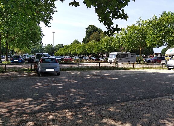 Parkfläche am Unteren Wöhrd im August 2024